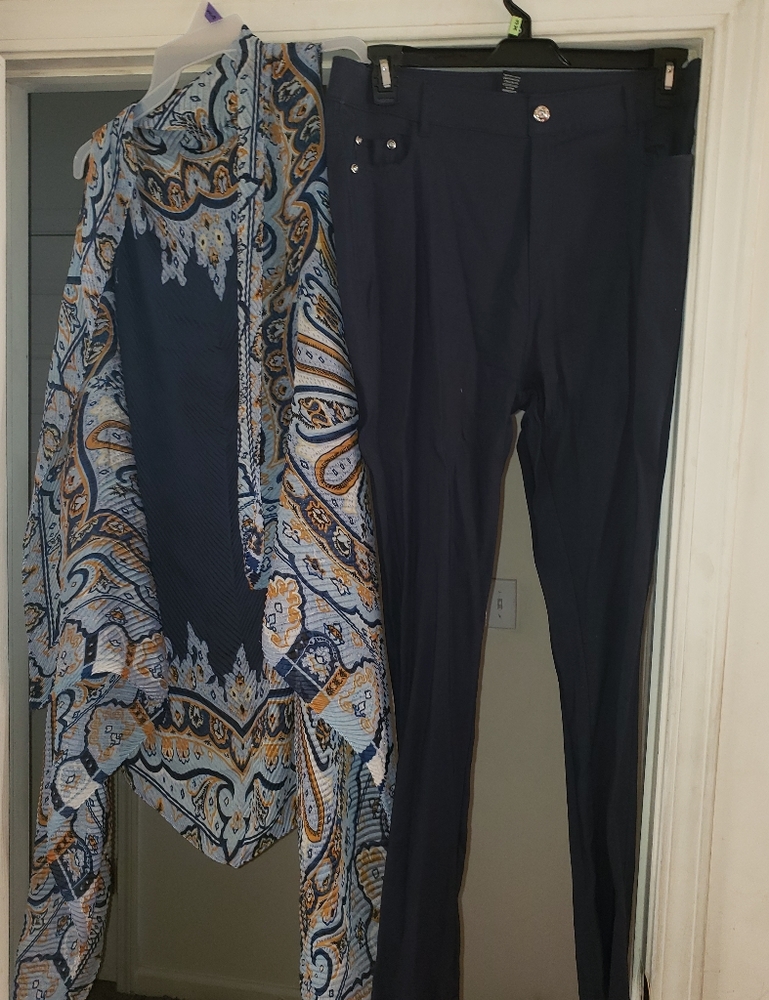 Pants with satin shaw vest Navy Blue